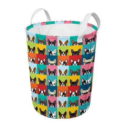 Boston Terrier Puppy Faces Print Round Laundry Basket