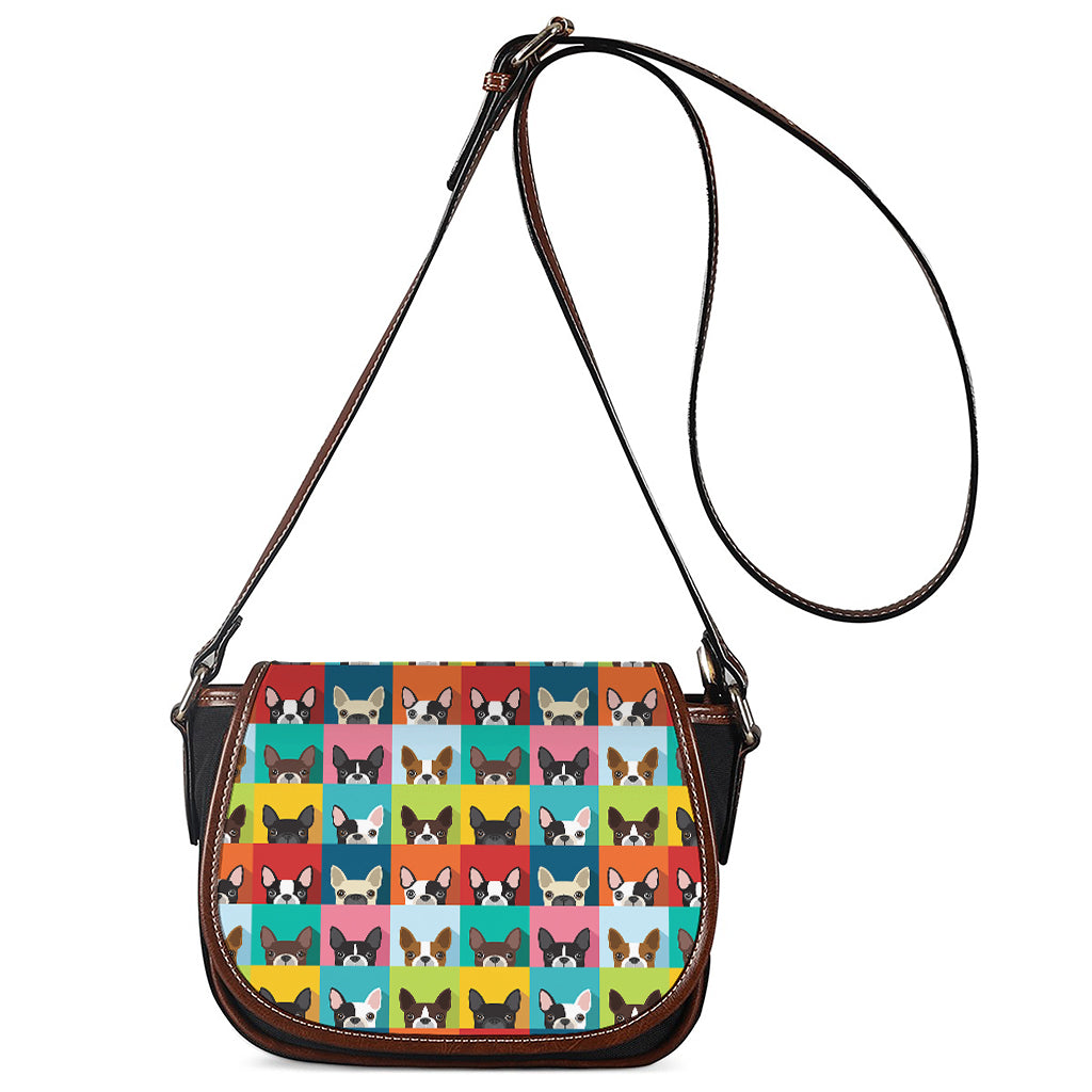 Boston Terrier Puppy Faces Print Saddle Bag