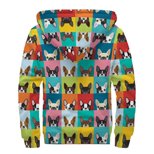 Boston Terrier Puppy Faces Print Sherpa Lined Zip Up Hoodie