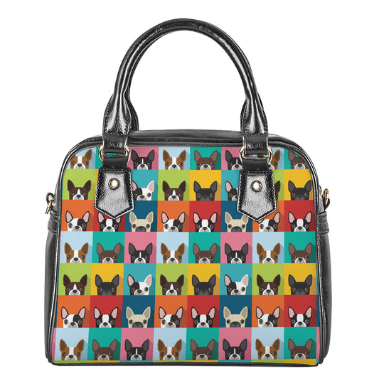 Boston Terrier Puppy Faces Print Shoulder Handbag