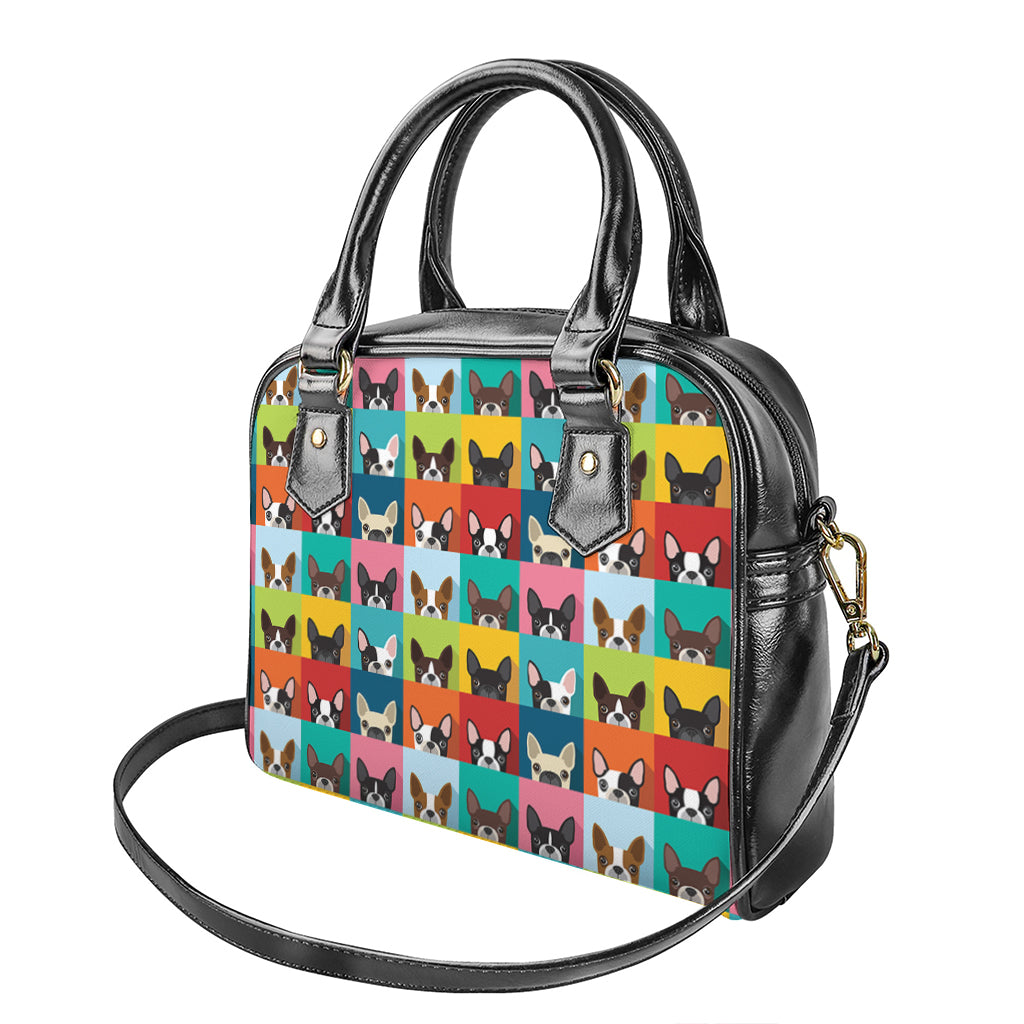 Boston Terrier Puppy Faces Print Shoulder Handbag