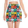 Boston Terrier Puppy Faces Print Side Slit Mini Skirt