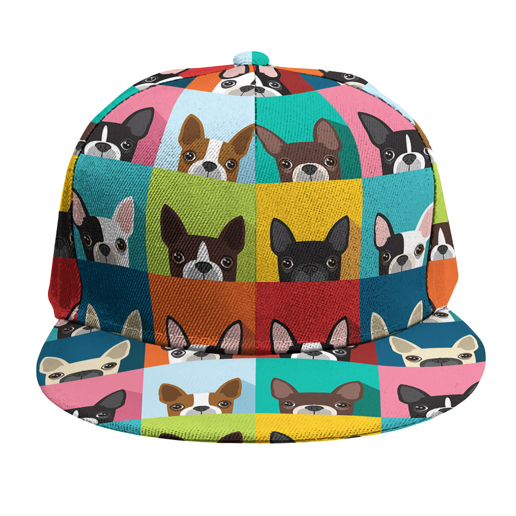 Boston Terrier Puppy Faces Print Snapback Cap