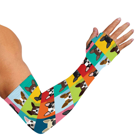 Boston Terrier Puppy Faces Print Sun Protection Arm Sleeves