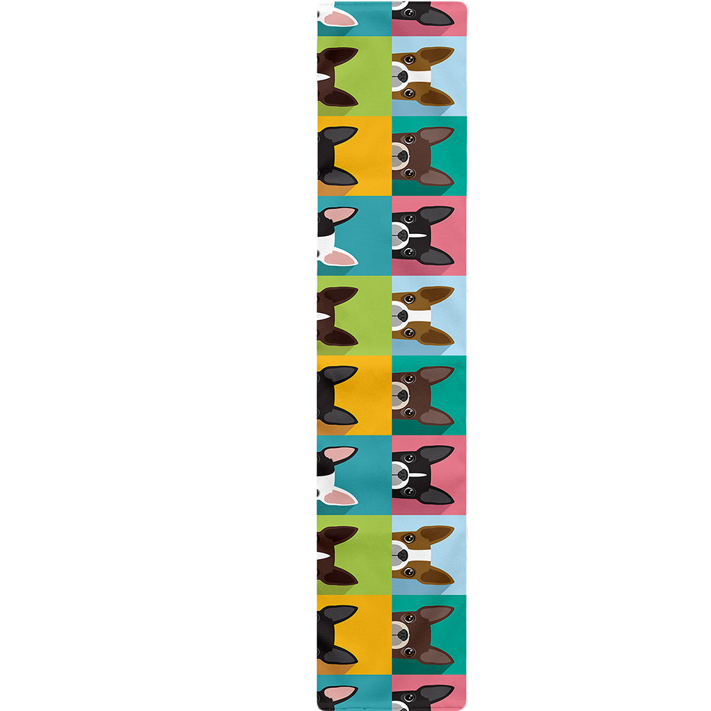 Boston Terrier Puppy Faces Print Table Runner