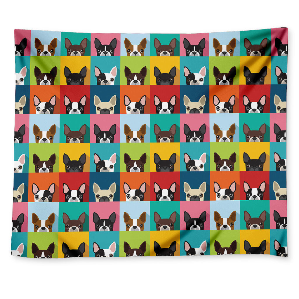 Boston Terrier Puppy Faces Print Tapestry