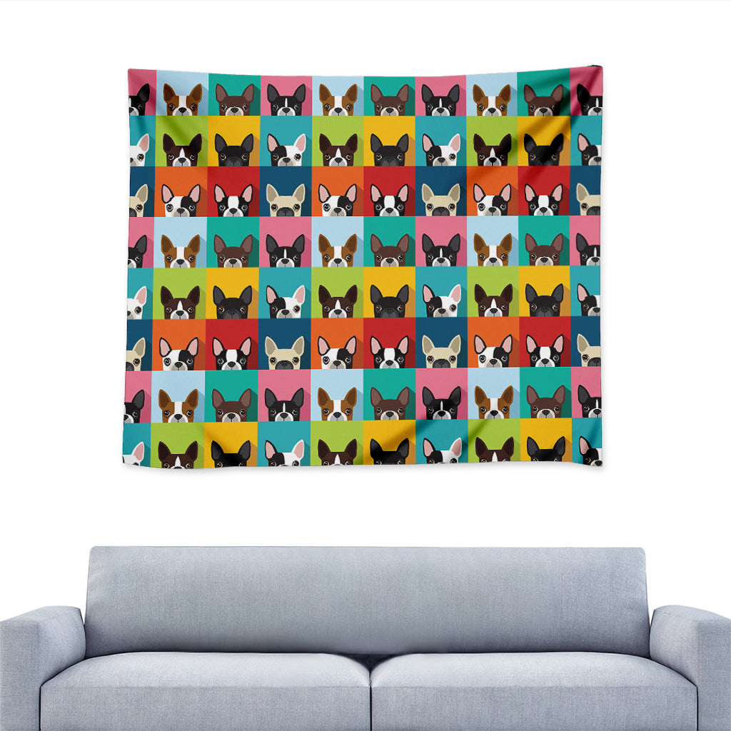 Boston Terrier Puppy Faces Print Tapestry