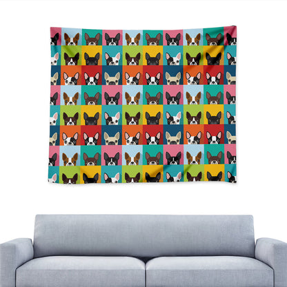 Boston Terrier Puppy Faces Print Tapestry
