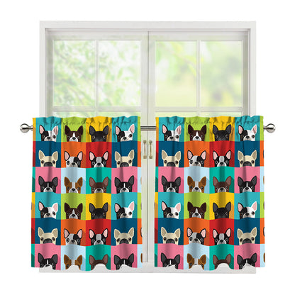 Boston Terrier Puppy Faces Print Tier Curtains