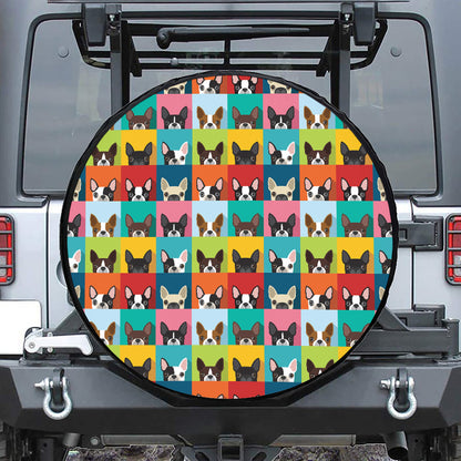 Boston Terrier Puppy Faces Print Tire Cover