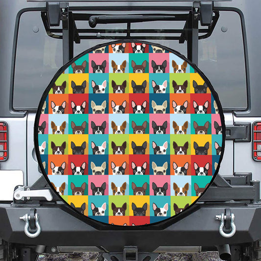 Boston Terrier Puppy Faces Print Tire Cover