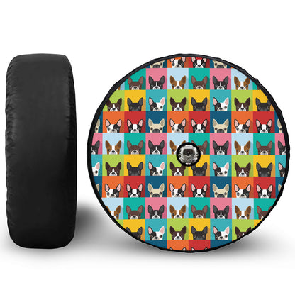 Boston Terrier Puppy Faces Print Tire Cover With Camera Hole