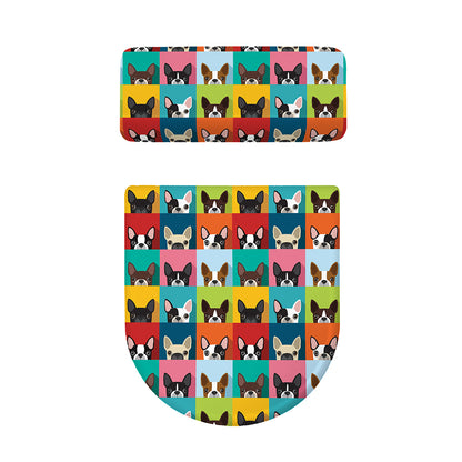 Boston Terrier Puppy Faces Print Toilet Lid And Tank Cover Set