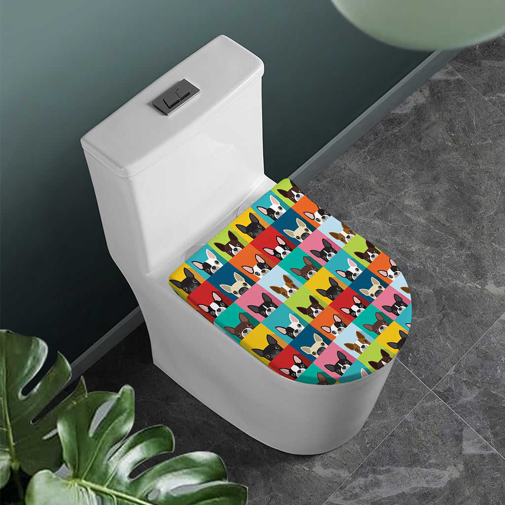 Boston Terrier Puppy Faces Print Toilet Lid Cover