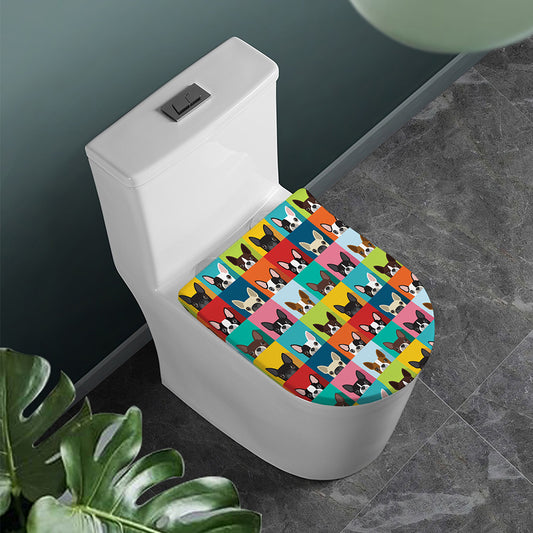 Boston Terrier Puppy Faces Print Toilet Lid Cover