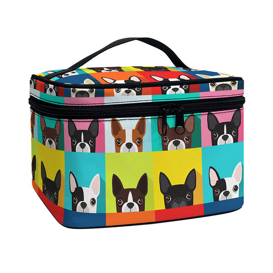 Boston Terrier Puppy Faces Print Travel Makeup Bag