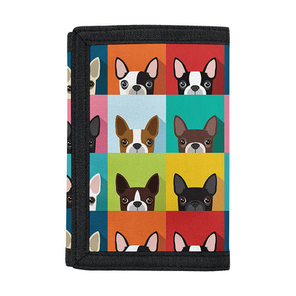Boston Terrier Puppy Faces Print Trifold Wallet
