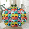 Boston Terrier Puppy Faces Print Waterproof Round Tablecloth