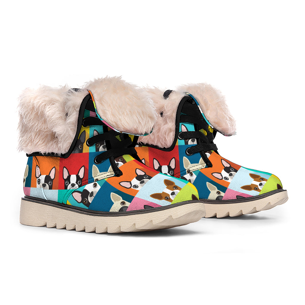 Boston Terrier Puppy Faces Print Winter Boots