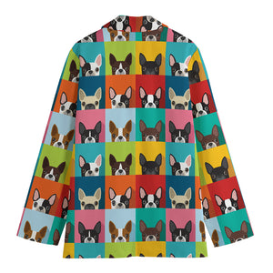 Boston Terrier Puppy Faces Print Women's Blazer