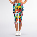 Boston Terrier Puppy Faces Print Women's Capri Leggings