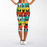 Boston Terrier Puppy Faces Print Women's Capri Leggings