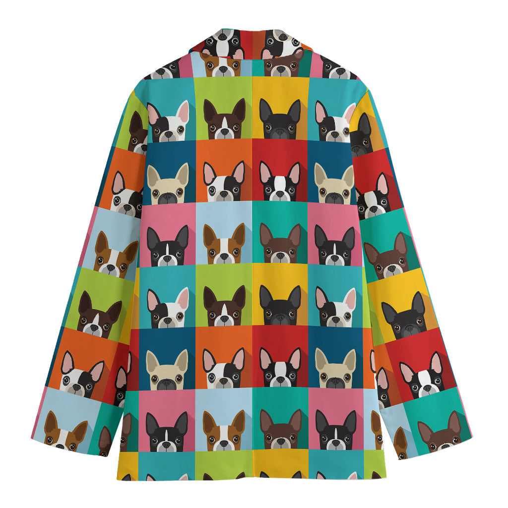 Boston Terrier Puppy Faces Print Women's Cotton Blazer