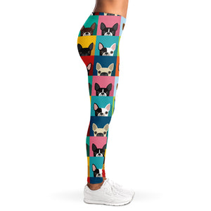 Boston Terrier Puppy Faces Print Women's Leggings