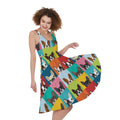 Boston Terrier Puppy Faces Print Sleeveless Knee Length Dress