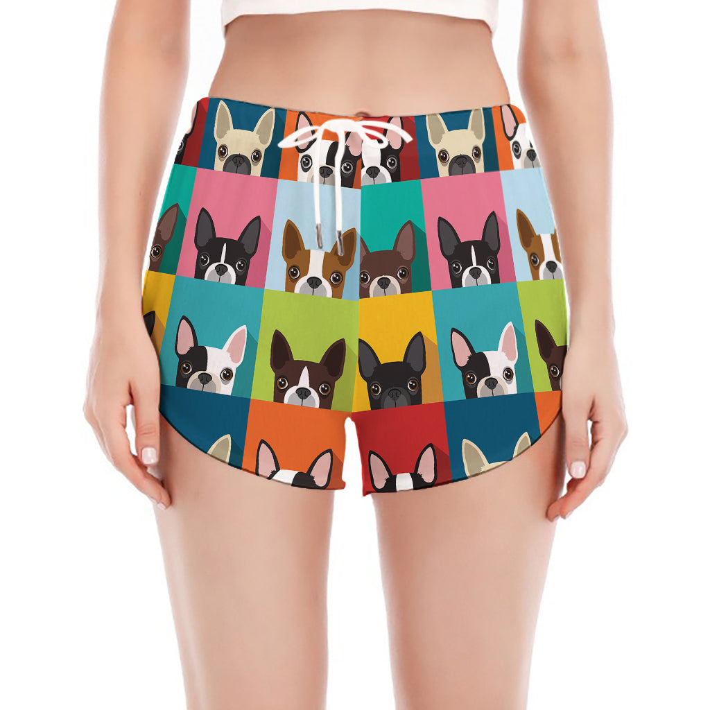 Boston Terrier Puppy Faces Print Women's Split Running Shorts