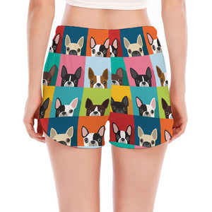 Boston Terrier Puppy Faces Print Women's Split Running Shorts