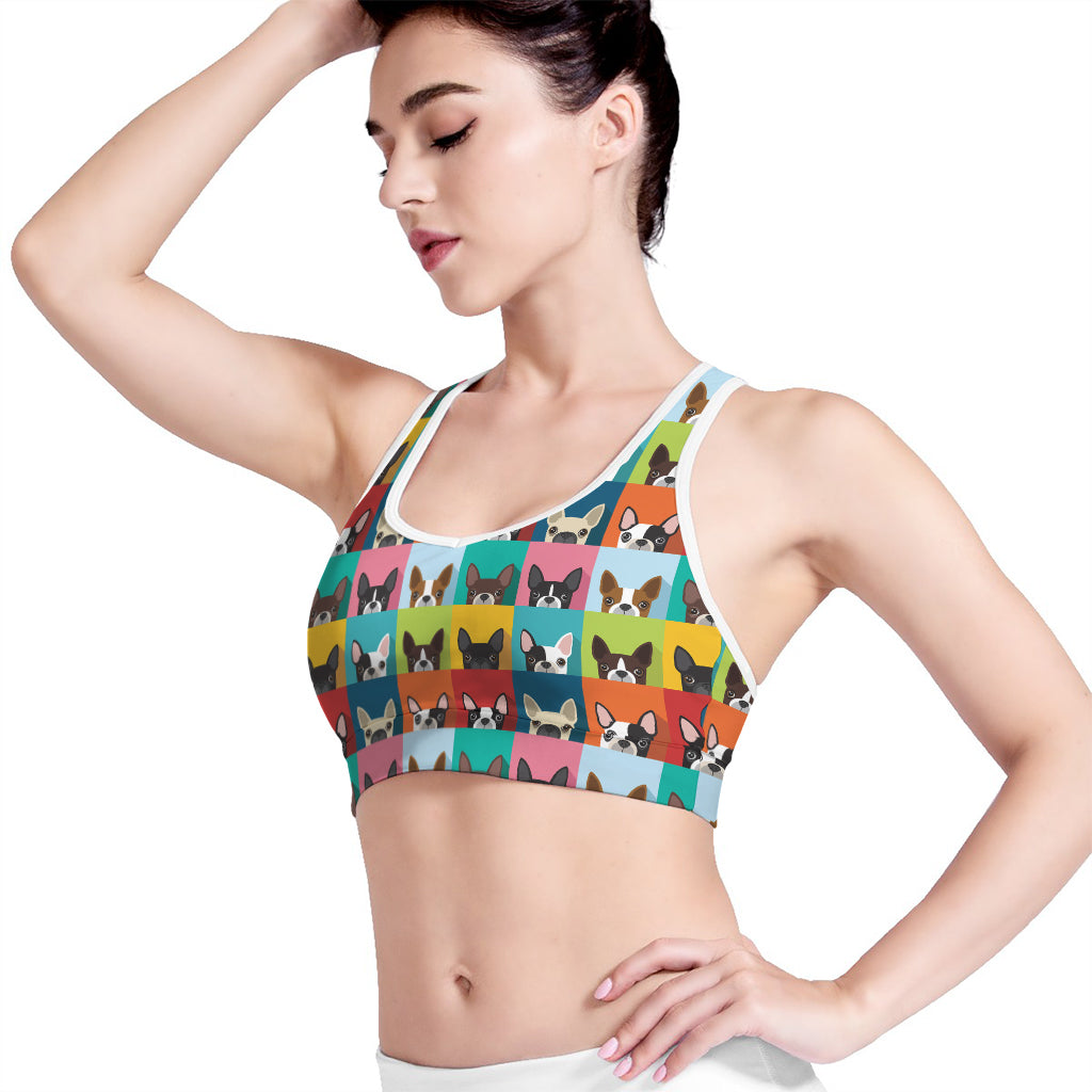 Boston Terrier Puppy Faces Print Women's Sports Bra