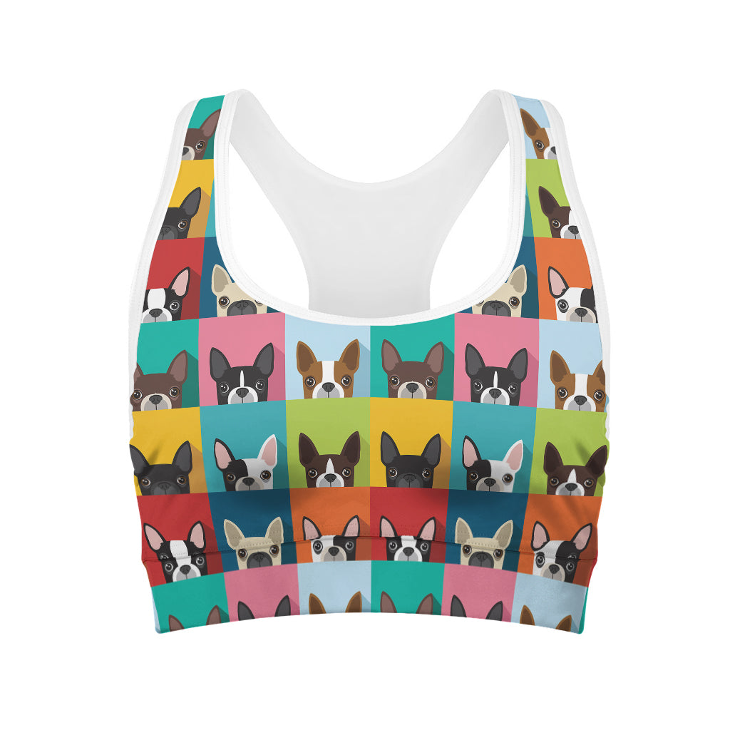 Boston Terrier Puppy Faces Print Women's Sports Bra