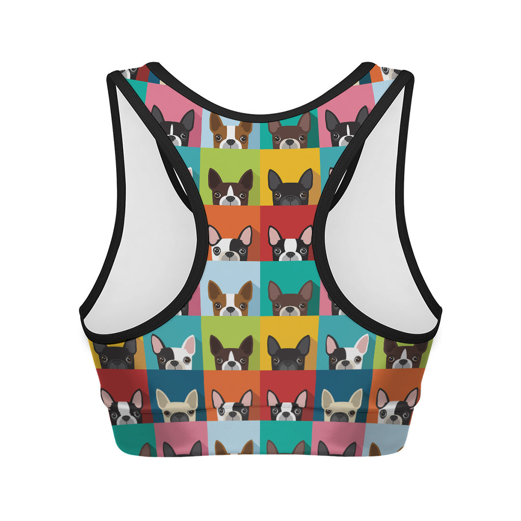 Boston Terrier Puppy Faces Print Women's Sports Bra