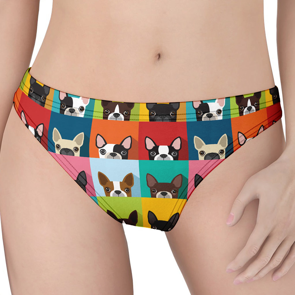 Boston Terrier Puppy Faces Print Women's Thong