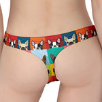 Boston Terrier Puppy Faces Print Women's Thong