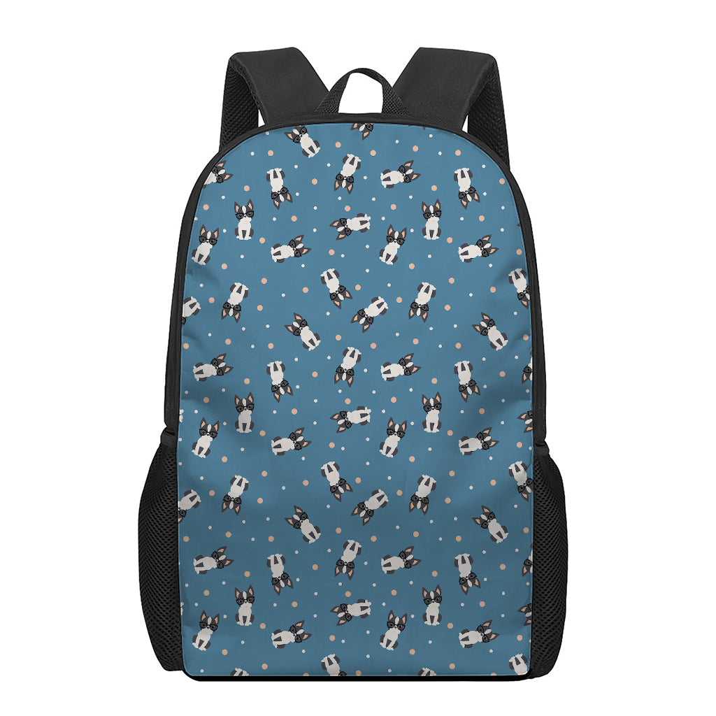 Boston Terrier With Glasses Print 17 Inch Backpack