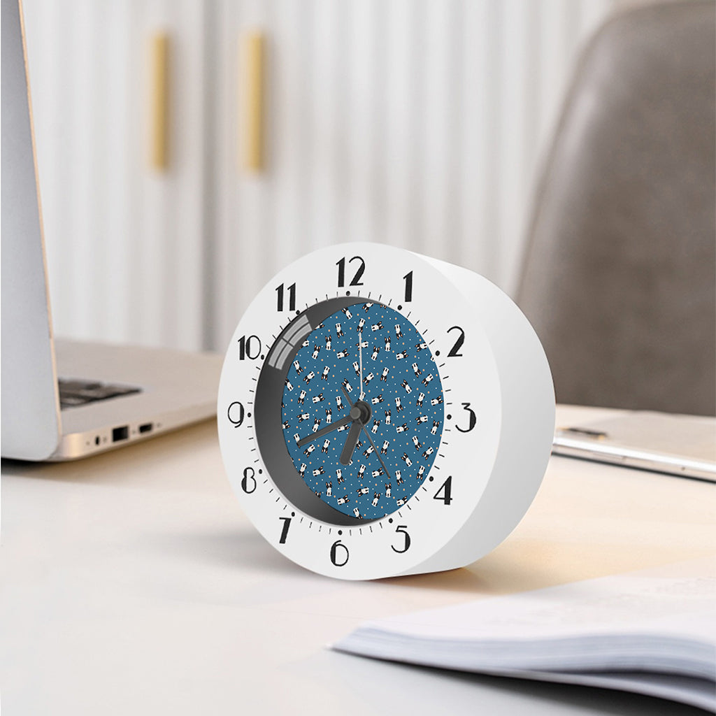 Boston Terrier With Glasses Print Alarm Clock