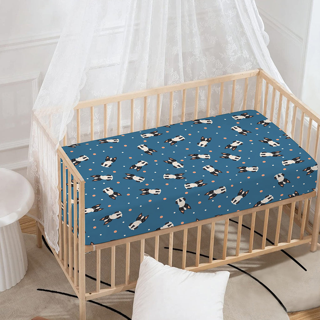 Boston Terrier With Glasses Print Baby Crib Sheet