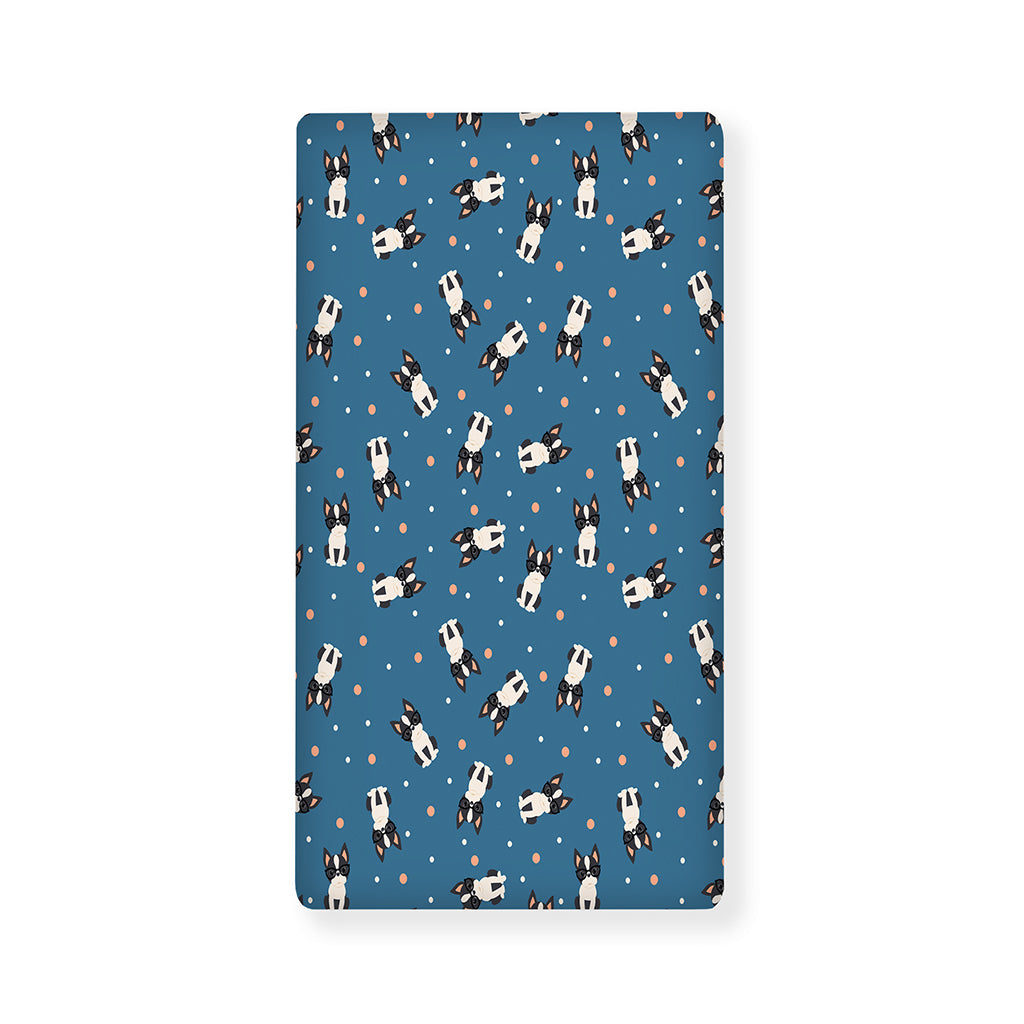 Boston Terrier With Glasses Print Baby Crib Sheet