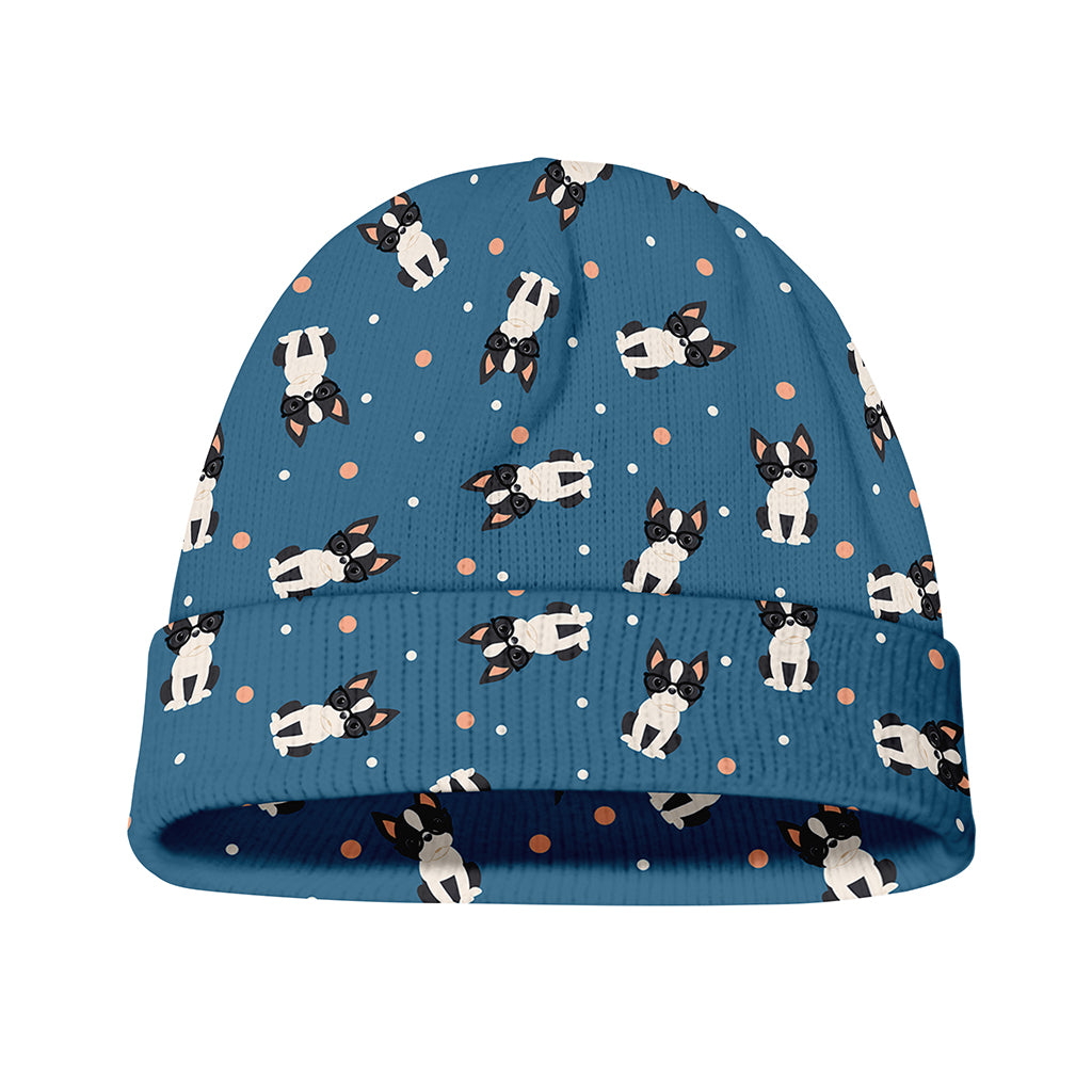 Boston Terrier With Glasses Print Beanie