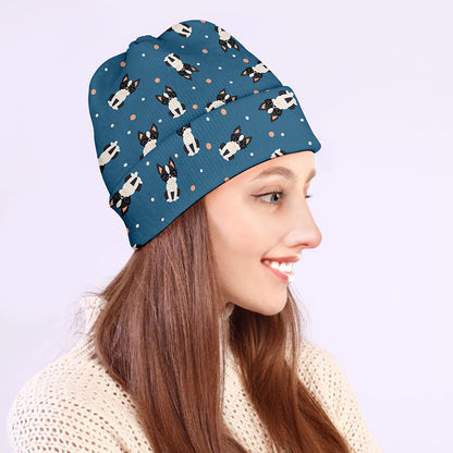 Boston Terrier With Glasses Print Beanie