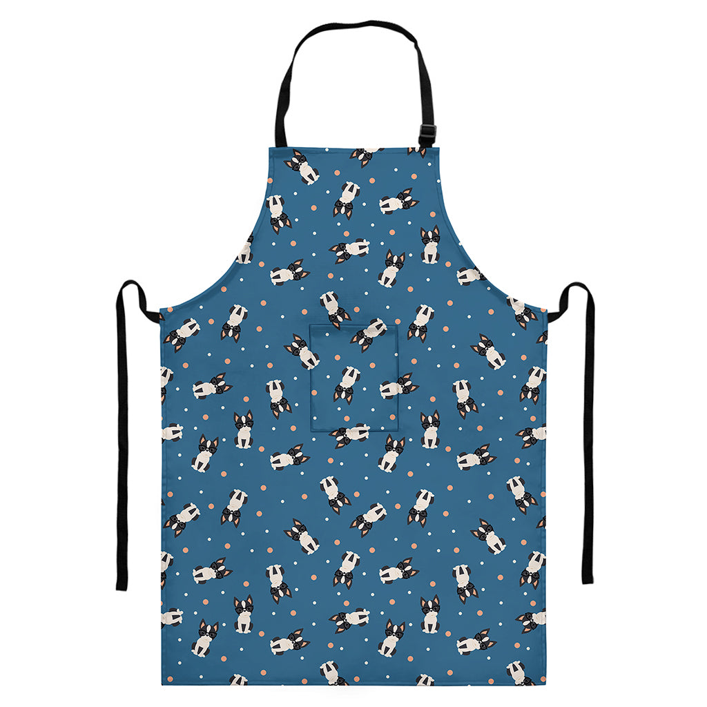 Boston Terrier With Glasses Print Bib Apron With Pocket