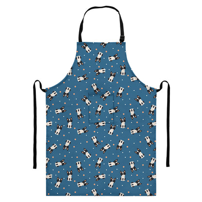 Boston Terrier With Glasses Print Bib Apron With Pocket