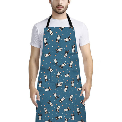 Boston Terrier With Glasses Print Bib Apron With Pocket