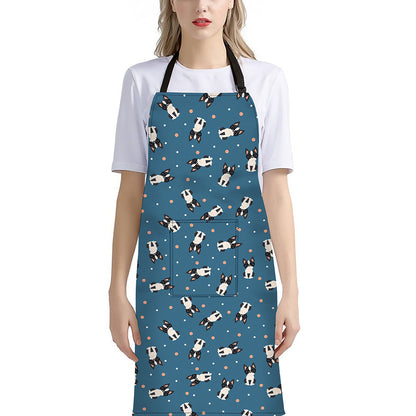Boston Terrier With Glasses Print Bib Apron With Pocket