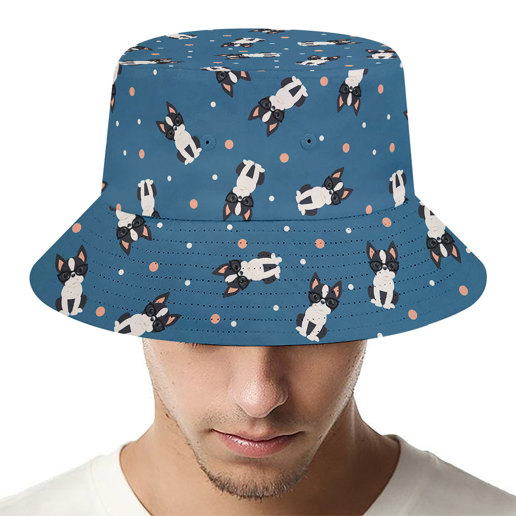 Boston Terrier With Glasses Print Bucket Hat