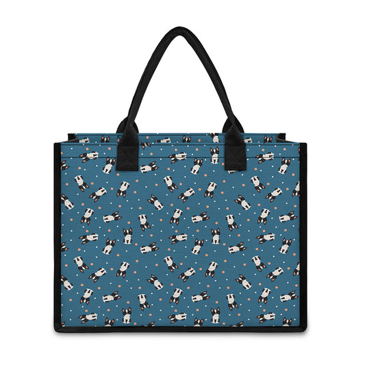 Boston Terrier With Glasses Print Canvas Tote Bag
