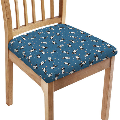 Boston Terrier With Glasses Print Chair Cushion Cover