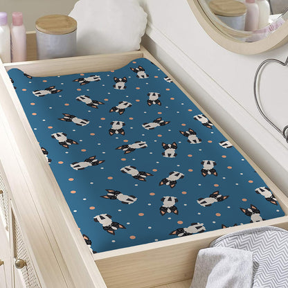 Boston Terrier With Glasses Print Changing Pad Cover